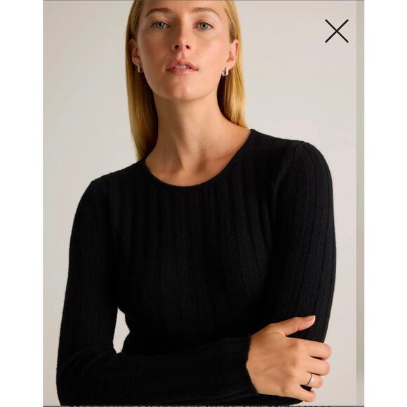 Quince Mongolian Cashmere Black Dress Womens Small Wide Rib Midi Stretch Scoop - Picture 2 of 13